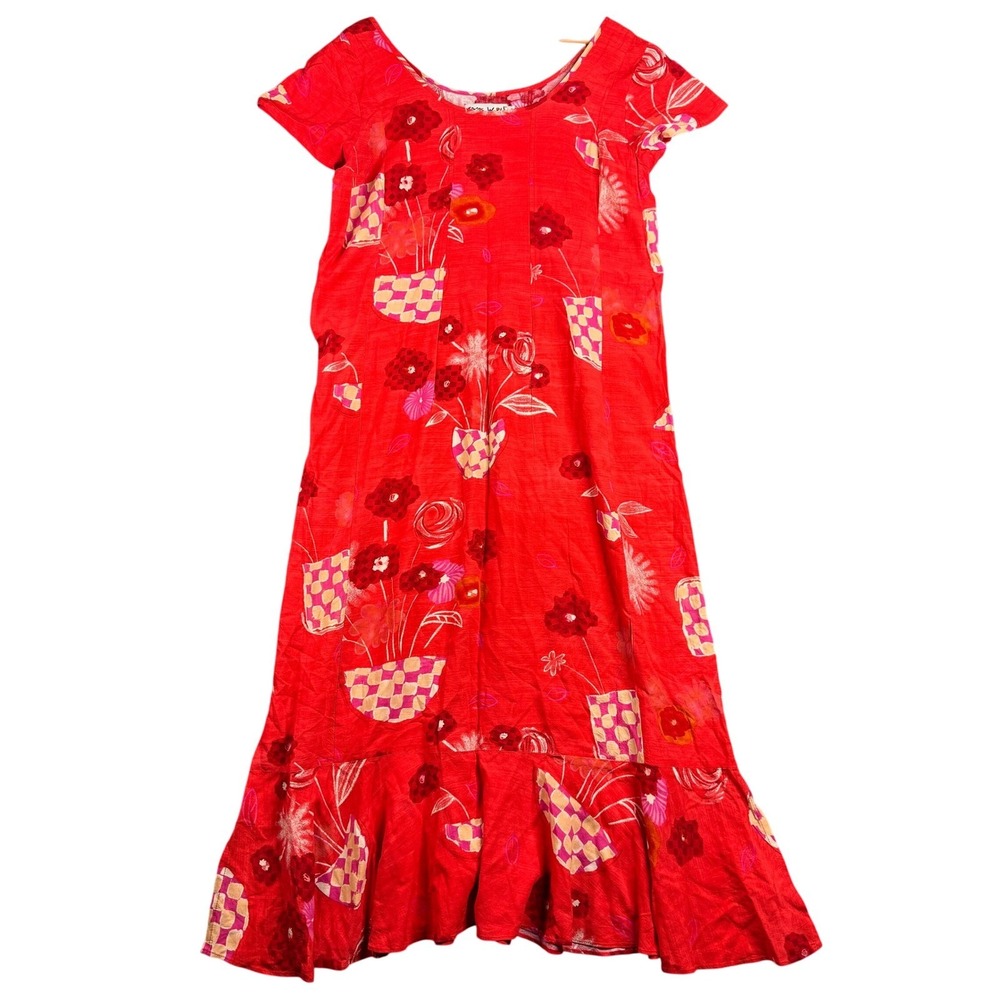 Jams World Hawaiian Dress Taxi Flower W383 Sundress‎ Red Maxi Vintage 90s Large
